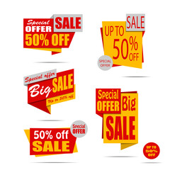 Set of sale banners. Red and yellow discount posters. Special offer. Vector illustration, eps10
