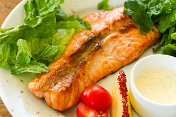 Grilled salmon steak