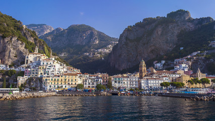 Fototapeta na wymiar Amalfi, viewed from a ferry boat - Amalfi Coast, Italy