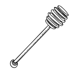 wooden stick for honey, vector image,black and white drawing