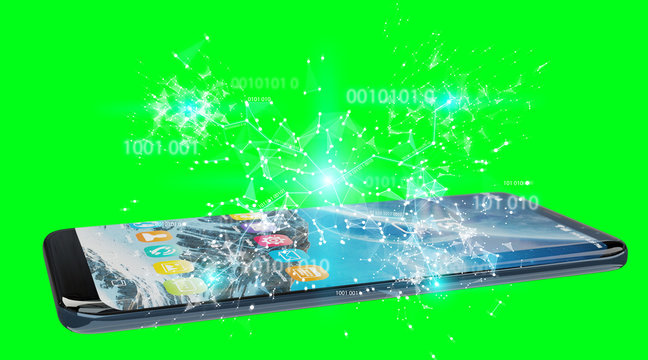 Businessman using digital binary code on mobile phone 3D rendering