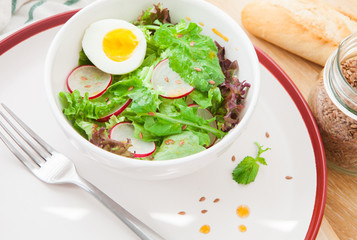Summer salad with radish and egg with sauce