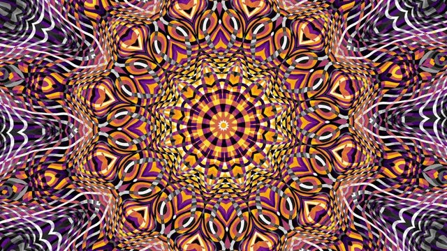 Transforming ornamental vintage mosaic background. Round mandala pattern in Art Nouveau style. Seamless loop footage.