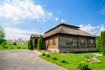 Beautiful amazing summer landscape of Russian village. Old woode