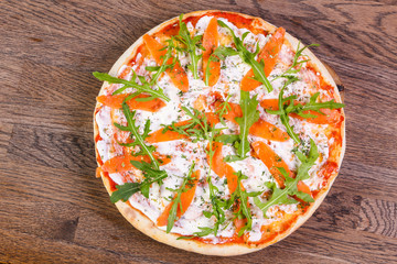 Pizza with salmon