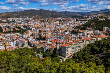 Fototapeta na wymiar Beautiful aerial view on the Malaga center from Gibralfaro Castle on a sunny day. Malaga, Costa del Sol, Andalusia, Spain.