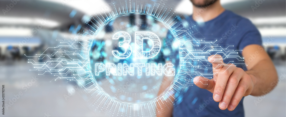 Aufkleber businessman using 3d printing digital hologram 3d rendering