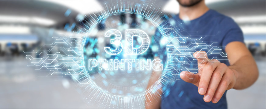 Businessman Using 3D Printing Digital Hologram 3D Rendering