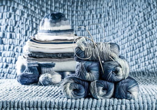 still life of knitted clothes newborn