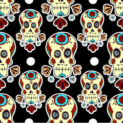 Calavera black background seamless pattern