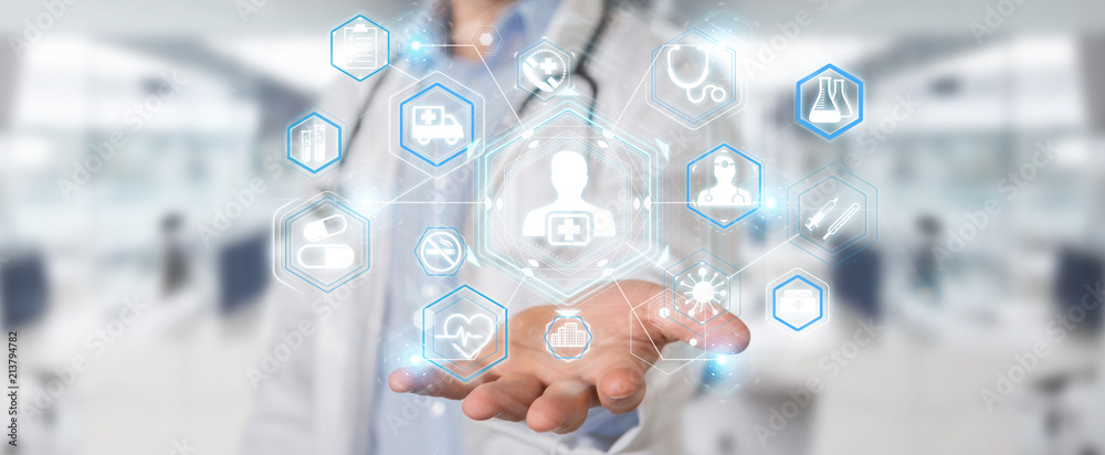 Poster doctor using digital medical futuristic interface 3d rendering