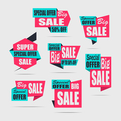 Set of sale banners. Pink discount posters. Special offer. Vector, eps10