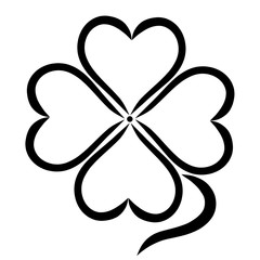 Clover with four leaves in the shape of heart, logo