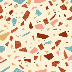 Terrazzo floor marble seamless hand crafted pattern. Traditional venetian material.Granite and quartz rocks and sprinkles mixed on polished surface.Abstract vector background for architecture designs