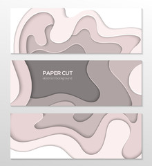 Grey abstract layout - set of paper cut vector posters
