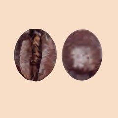 Coffee beans, roasted coffee beans. Vector realistic set isolated on brown background.