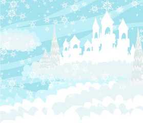 Magic winter landscape with castle.