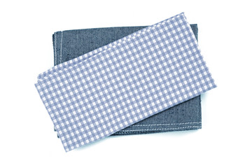 the blue checkered napkin table clothes  on white background.