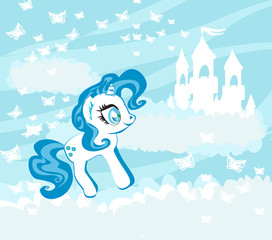 Magic unicorn in clouds