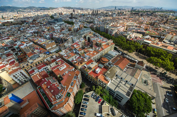 Aerial Panorama view of Barcelona city