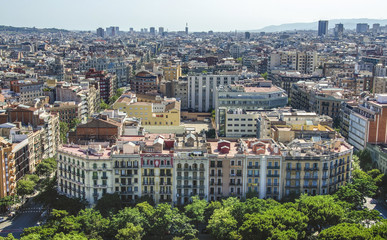 Fototapeta na wymiar Aerial Panorama view of Barcelona city