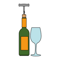 wine bottle silhouette with corkscrew and cup