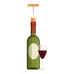wine bottle silhouette with corkscrew and cup