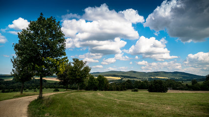 Fototapeta na wymiar Summer countryside landscape with clouds
