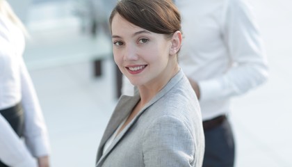 confident business woman on blurred background office.