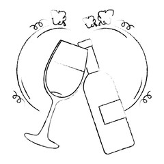 wine bottle and cup with leafs