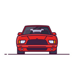 Front view of red family sedan car. Line style vector illustration. Vehicle and transport banner. Modern car rent or auto repair service banner.