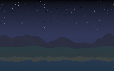 Obraz premium Starry moonless sky. Ocean shore line with waves on a beach. Island beach paradise with waves. Vacation, summer, relaxation. Seascape, seashore. Minimalist landscape, primitivism. 3D illustration