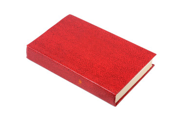 A book in a red binder is isolated on a white background. Front view.