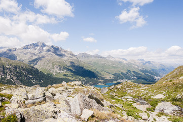 Silvaplana, Corvatsch, Wanderweg, Seenplatte, Oberengadin, Piz Julier, Julierpass, Corviglia, Piz Nair, Alpen, Graubünden, Sommer, Schweiz
