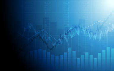 abstract financial chart with candlestick graph and stock market on blue color background