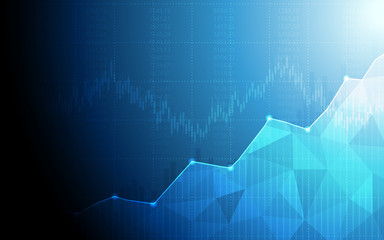 abstract financial chart with uptrend line graph and polygon on blue color background