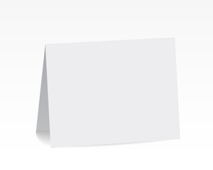 Realistic standing white blank folded paper card