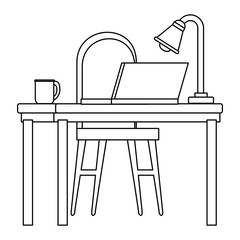 office workplace with desk and laptop scene