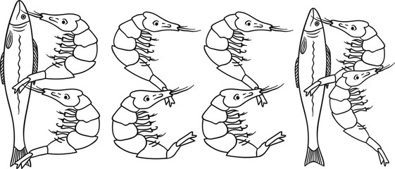 Hand Drawn Doodle Sketch Line Art Vector Illustration of Food Lettering Typography Word Beer Made from Fish and Shrimps. Party Menu Poster Card Emblem Tattoo Black Outline Design Element Template