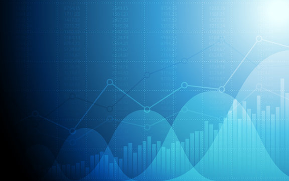 abstract financial chart with uptrend line graph and wave on blue color background