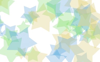 Multicolored translucent stars on a white background. Green tones. 3D illustration
