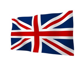 Waving flag of the Great Britain. British flag. United Kingdom of Great Britain and Northern Ireland. State symbol of the UK. 3D illustration