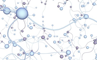 Neural network. Social network. Futuristic dna, deoxyribonucleic acid. Abstract molecule, cell illustration, mycelium. Light background. 3D illustration