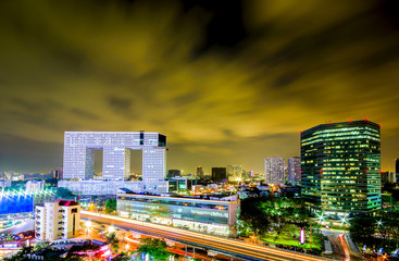 Bangkok cityscape. bangkok city view in the business district with elephant-shaped building.