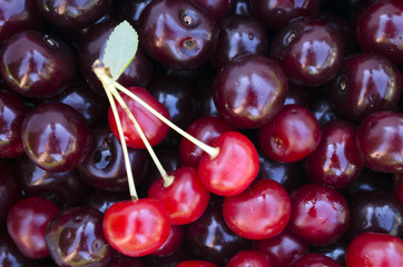 Detail shot from red cherries