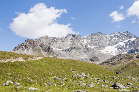 Silvaplana, Corvatsch, H&ouml;henweg, Wasserweg, Wanderweg, Furtschellas, Piz Mezdi, Piz Surlej, Oberengadin, Alpen, Graub&uuml;nden, Sommer, Schweiz