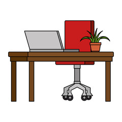 Fototapeta premium office workplace with desk and laptop scene vector illustration design