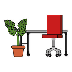 office workplace with desk and plant scene vector illustration design