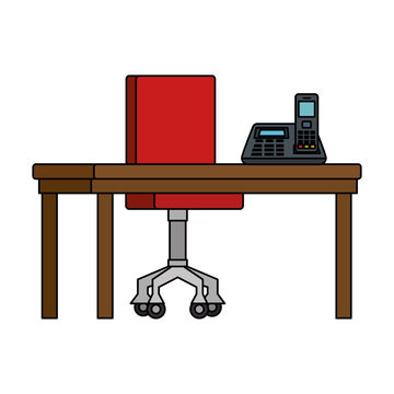 office workplace with telephone scene vector illustration design