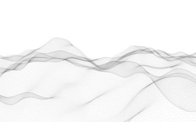 Abstract landscape on a white background. Cyberspace grid. Hi-tech network. 3d technology illustration